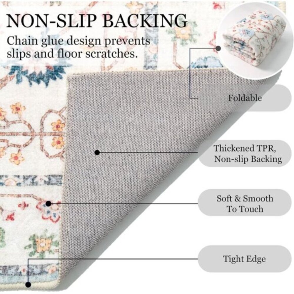Non Slip 5 x 7 Area Rug Boho Washable Rugs for Living Room Bedroom Indoor Carpet - Picture 10 of 11